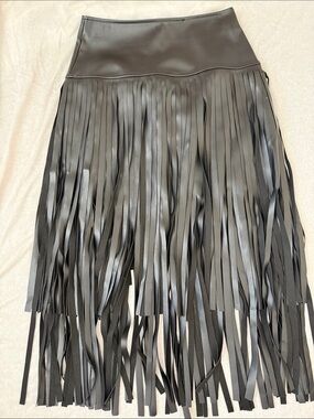 Black Faux-Leather Fringe Skirt